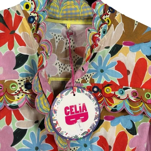 NEW Celia B Freya Dress Floral Multicolor Button Down Maxi Dress A-line Large - Picture 9 of 14